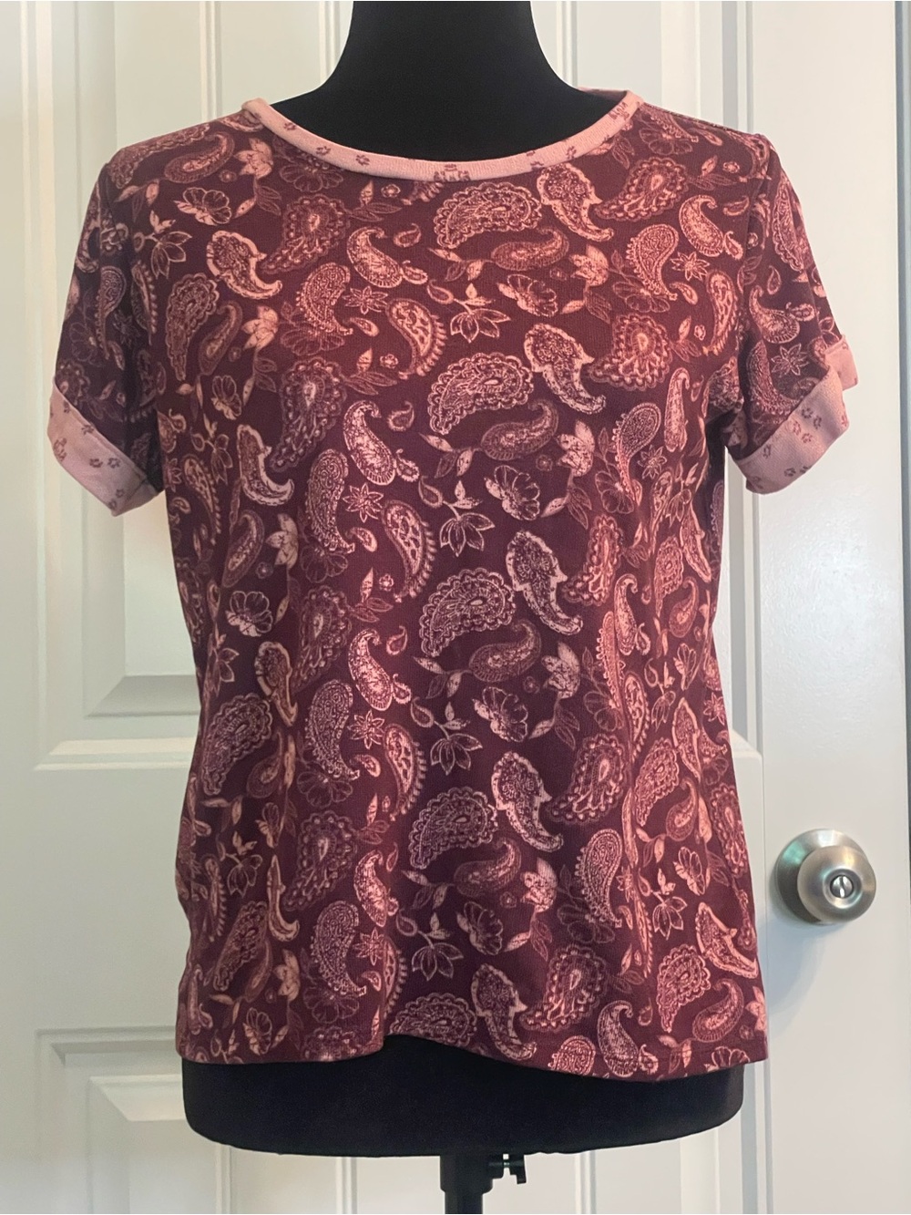 Lucky Brand Pink Paisley Short Sleeve Tee on Burgundy
